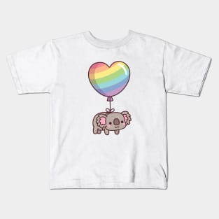 Cute Koala Bear With Rainbow Heart Balloon Kids T-Shirt